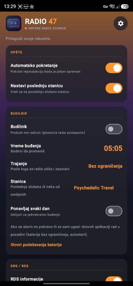 Podešavanja i budilnik
